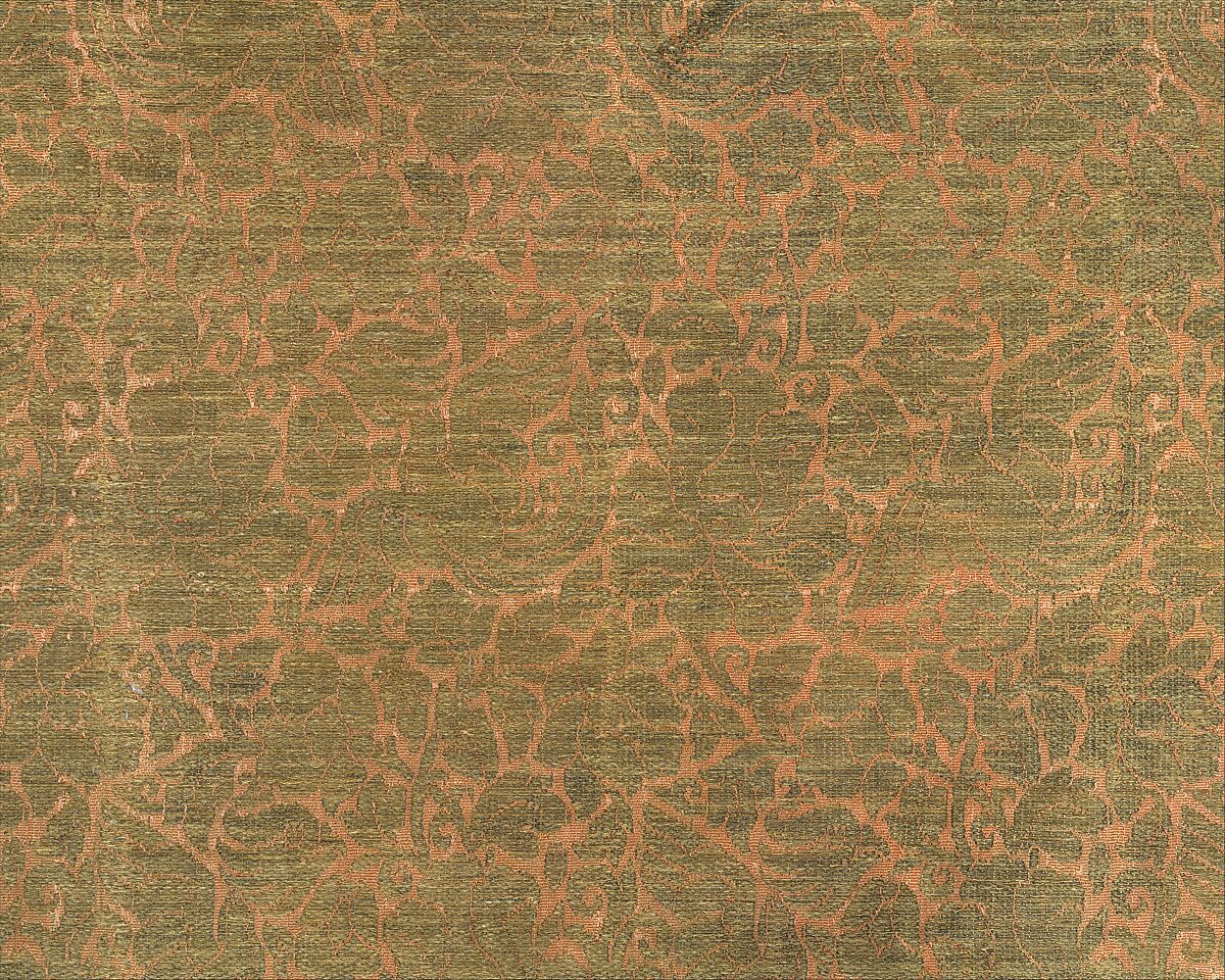 Textile with Phoenix, Winged Animal and Flowers, Silk and metal thread lampas, Central Asia