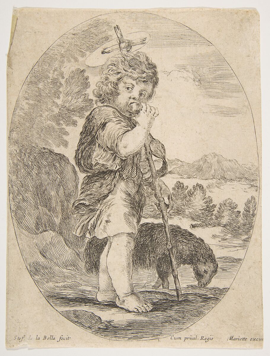 Saint John the Baptist Biting a Piece of Fruit, Stefano della Bella (Italian, Florence 1610–1664 Florence), Etching; third state of three 