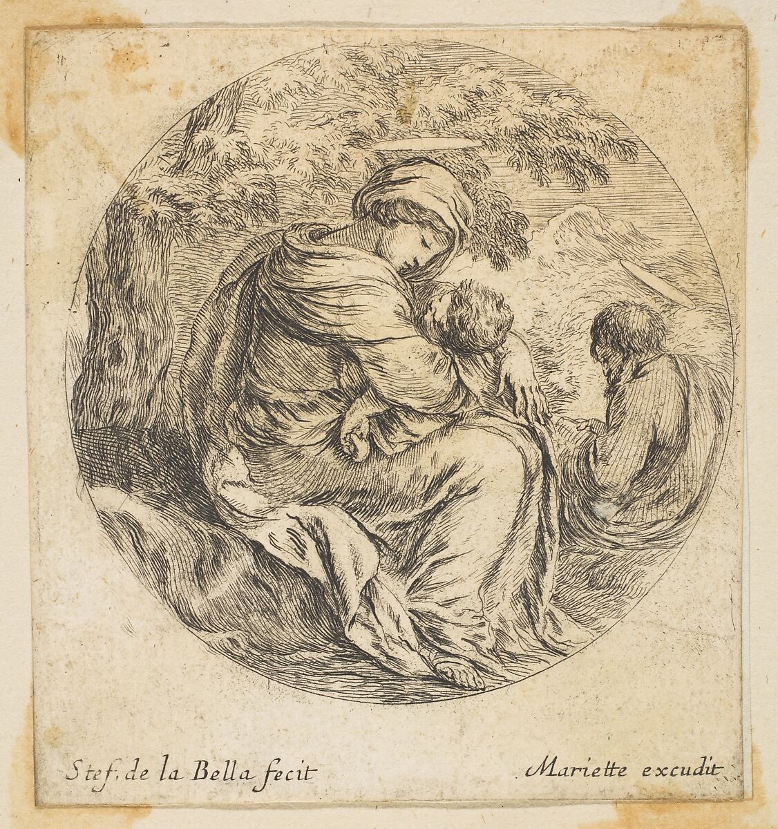Rest on the Flight into Egypt, Stefano della Bella (Italian, Florence 1610–1664 Florence), Etching; second state of two 
