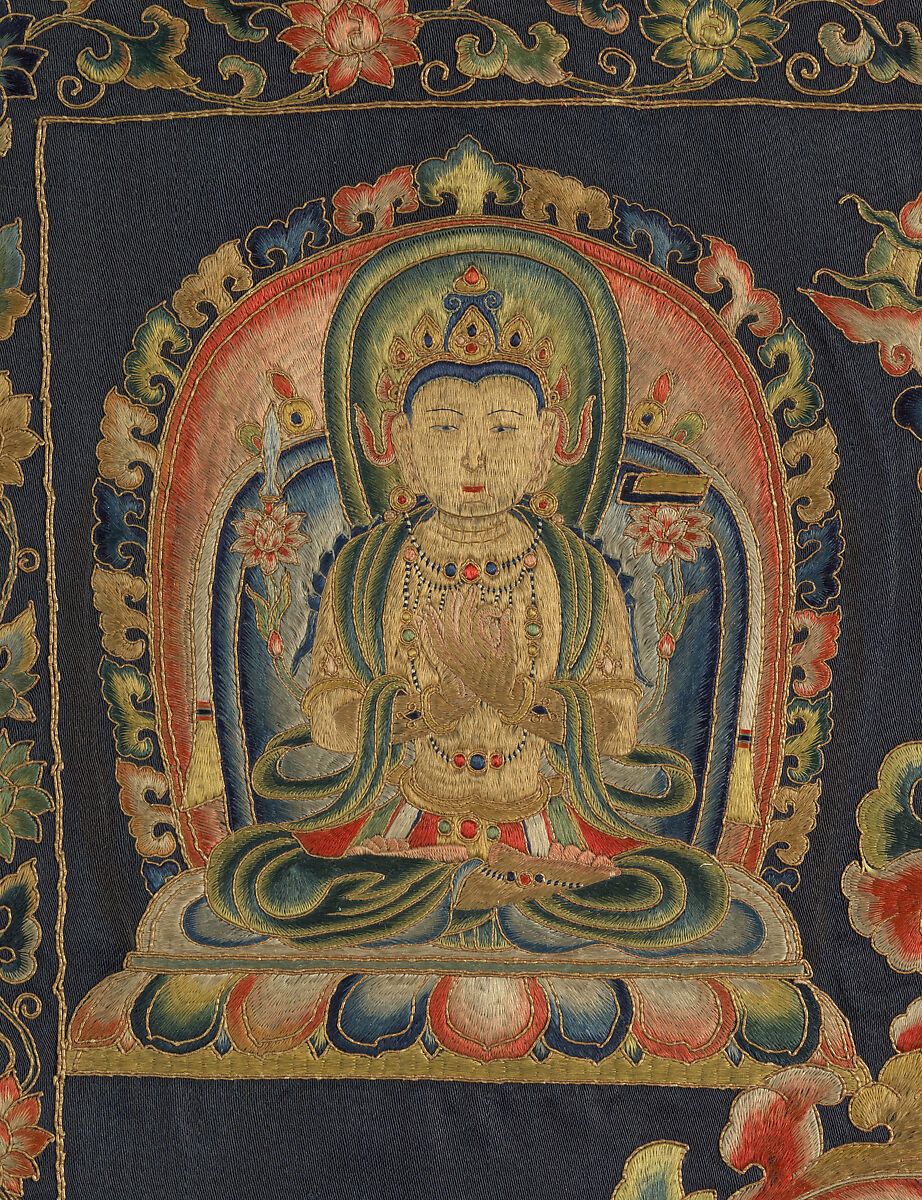 The Deity Vajrabhairava, Tantric Form of the Bodhisattva Manjushri, Silk embroidery with metal thread and horsehair on silk satin, China