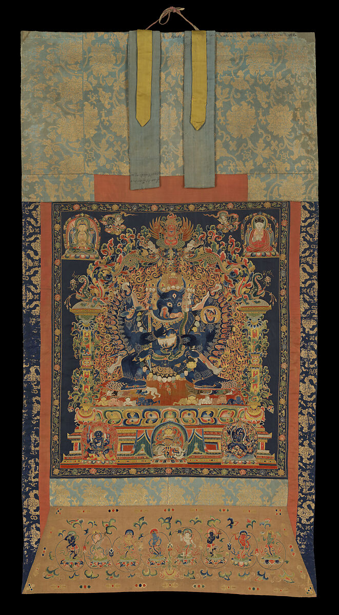The Deity Vajrabhairava, Tantric Form of the Bodhisattva Manjushri, Silk embroidery with metal thread and horsehair on silk satin, China