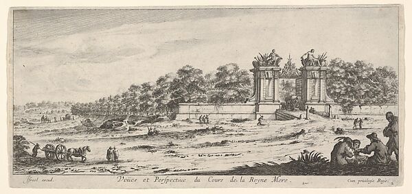 View of the gate of the residence of the Queen Mother, from the series 'Views and new perspectives, drawn from the most beautiful places of Paris and environs' (Veües et perspectives nouvelles, tirées sur les plus beaux lieux de Paris et des environs)