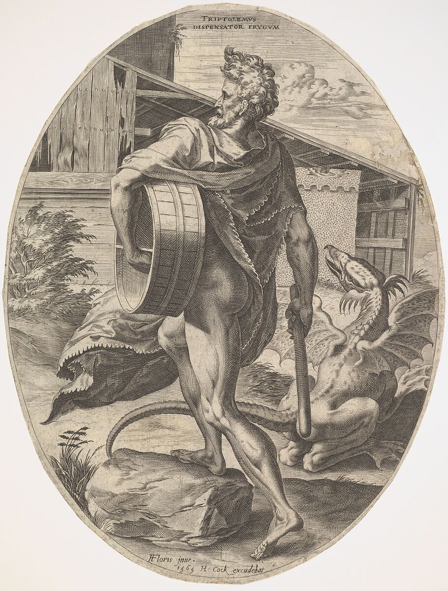 Triptolemus from The Rural Gods, Cornelis Cort (Netherlandish, Hoorn ca. 1533–1578 Rome), Engraving 