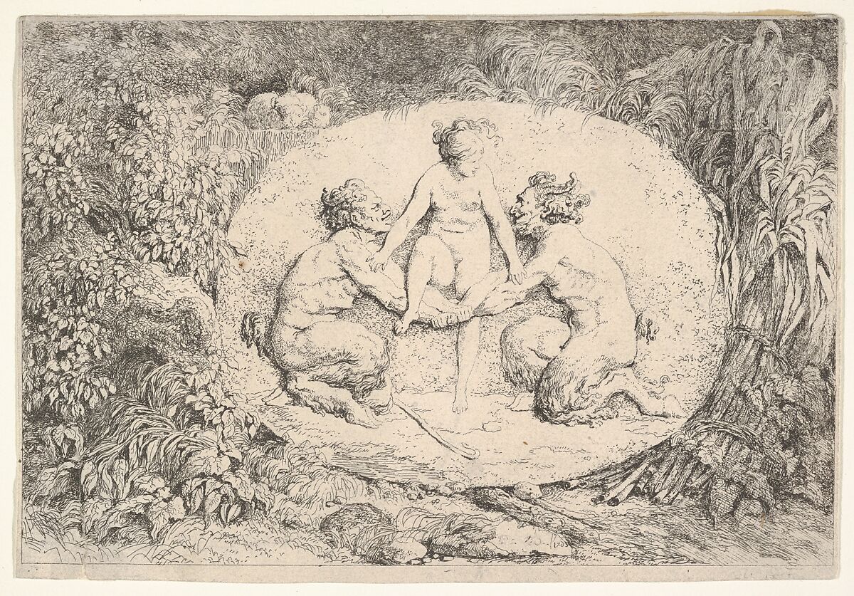 Nymph Supported by Two Satyrs, Jean Honoré Fragonard (French, Grasse 1732–1806 Paris), Etching 