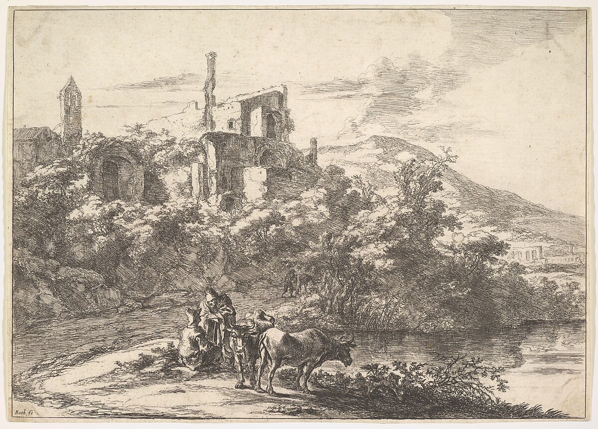 Les Deux Vaches Au Bord De L'Eau, Jan Both (Dutch, Utrecht ca. 1618–1652 Utrecht), Engraving 