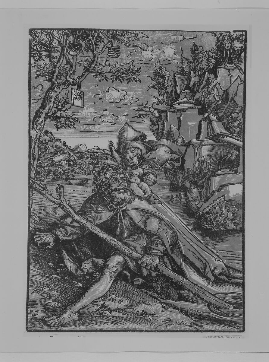 Saint Christopher, Lucas Cranach the Elder (German, Kronach 1472–1553 Weimar), Chiaroscuro woodcut in two blocks, late impression