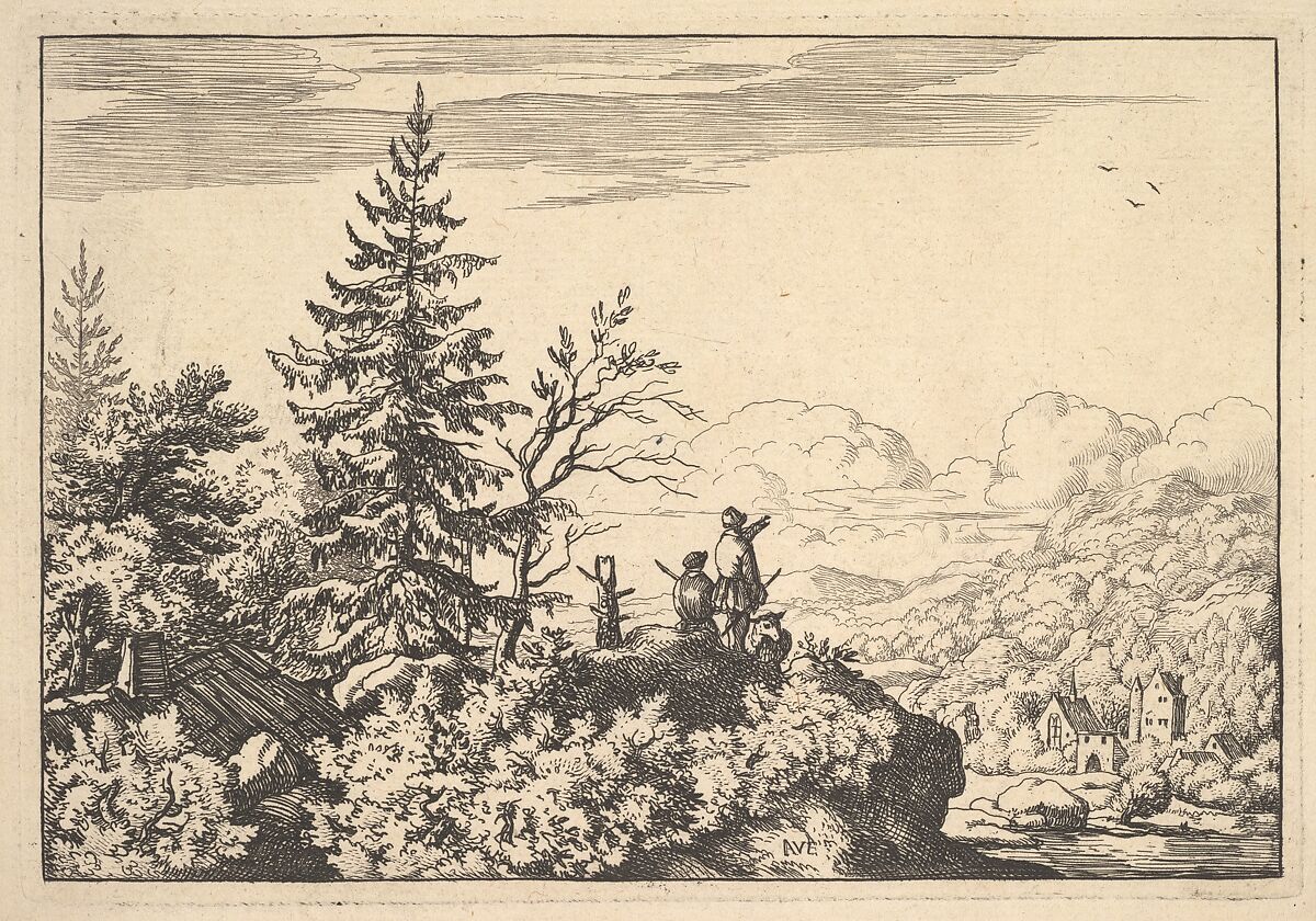 Two Men on a Rock Terrace, Allart van Everdingen (Dutch, Alkmaar 1621–1675 Amsterdam), Etching; second state of two 