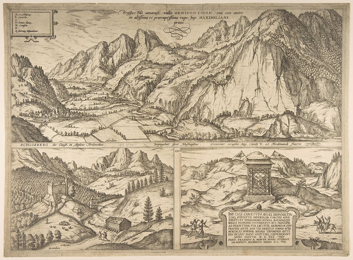 The Inn Valley from the series Civitates Orbis Terrarum, vol. V, plate 59, Simon Novellanus (Netherlandish, 16th century), Etching 