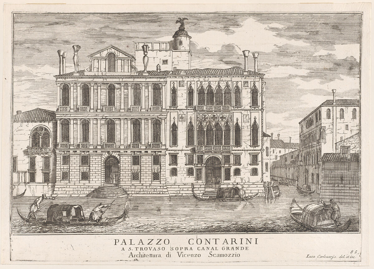 Plate 85: View of the Contarini Palace in Campo San Trovaso, Venice, 1703, from "The buildings and views of Venice" (Le fabriche e vedute di Venezia), Luca Carlevaris (Italian, Udine 1663/65–1730 Venice), Etching