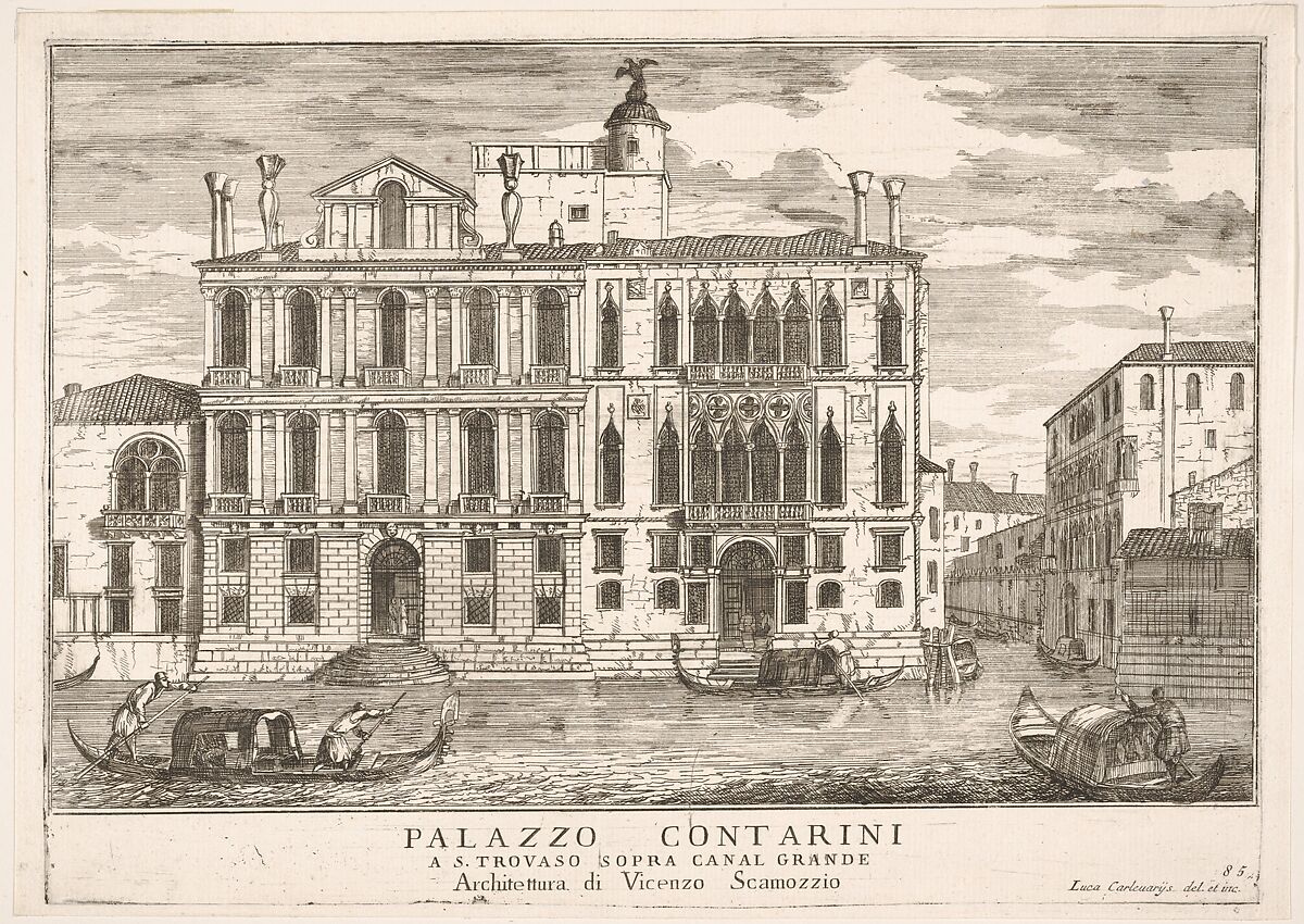 Plate 85: View of the Contarini Palace in Campo San Trovaso, Venice, 1703, from "The buildings and views of Venice" (Le fabriche e vedute di Venezia), Luca Carlevaris (Italian, Udine 1663/65–1730 Venice), Etching 