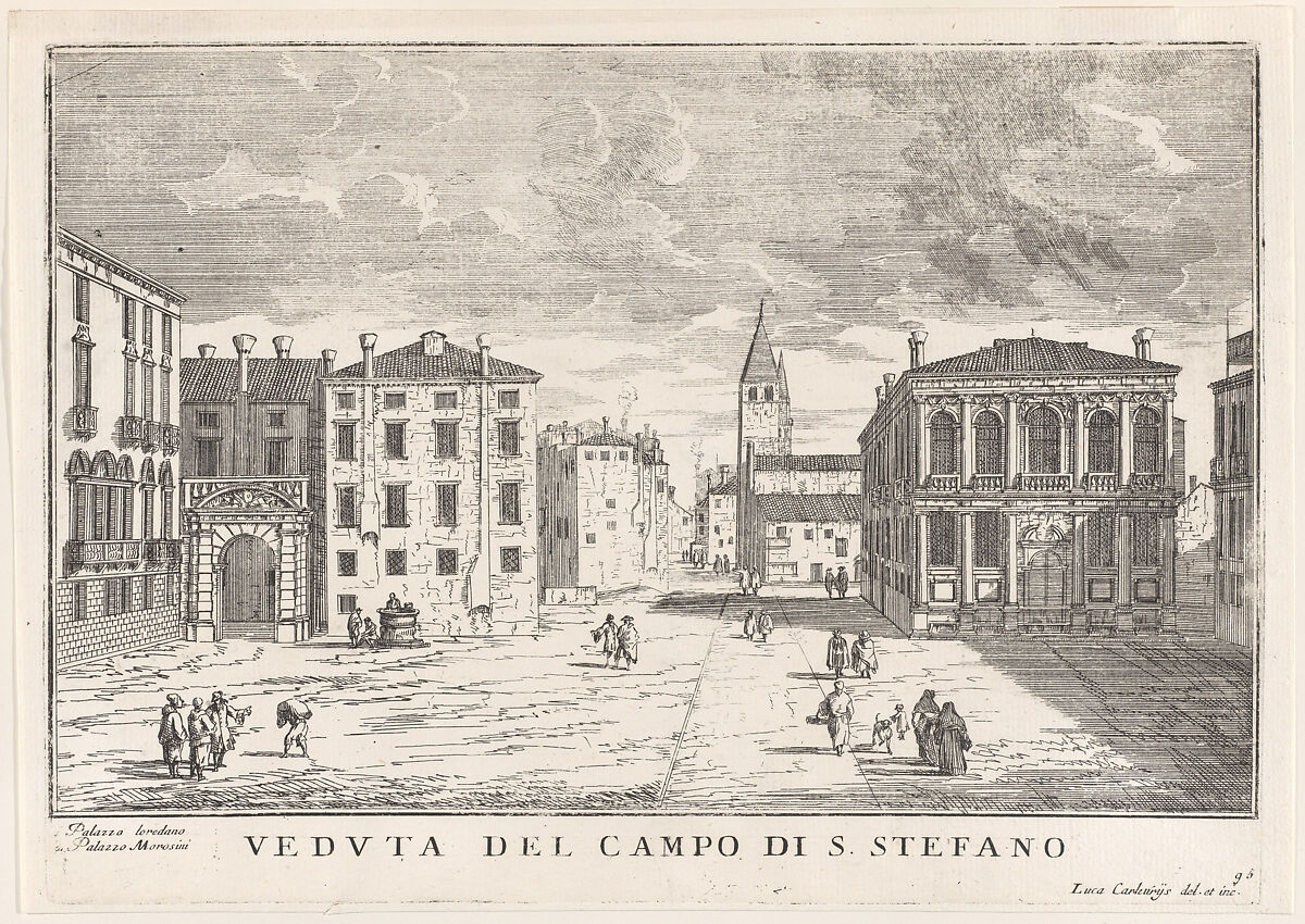 Plate 95: View of Campo Santo Stefano with the Loredan Palace and Morosini Palace, Venice, 1703, from "The buildings and views of Venice" (Le fabriche e vedute di Venezia), Luca Carlevaris (Italian, Udine 1663/65–1730 Venice), Etching