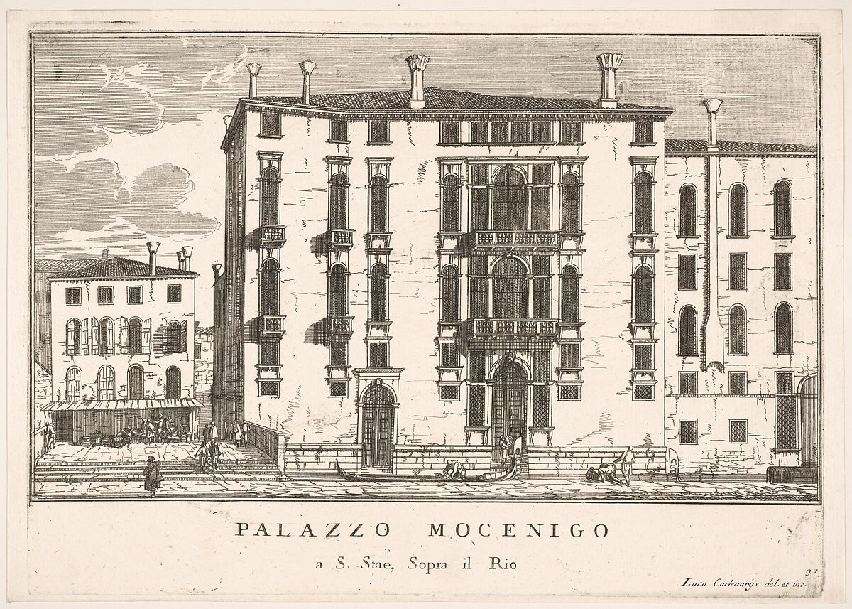 Plate 91: View of the Mocenigo Palace in Campo San Stae, Venice, 1703, from "The buildings and views of Venice" (Le fabriche e vedute di Venezia), Luca Carlevaris (Italian, Udine 1663/65–1730 Venice), Etching 