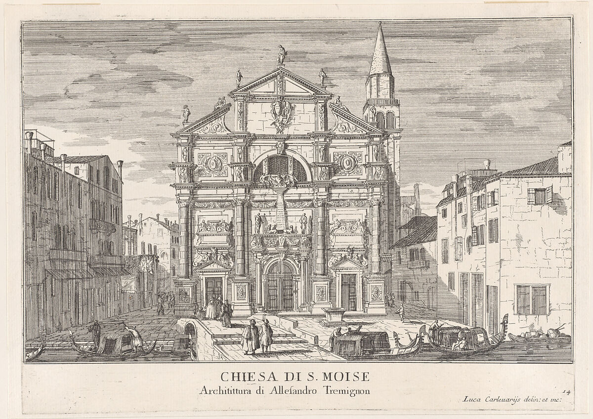 Plate 14: View of the facade of St. Moses church, Venice, 1703, from "The buildings and views of Venice" (Le fabriche e vedute di Venezia), Luca Carlevaris (Italian, Udine 1663/65–1730 Venice), Etching