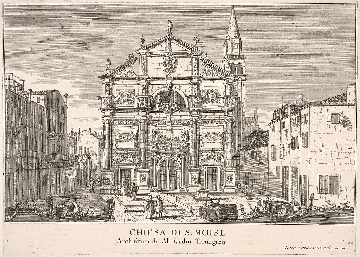 Plate 14: View of the facade of St. Moses church, Venice, 1703, from "The buildings and views of Venice" (Le fabriche e vedute di Venezia), Luca Carlevaris (Italian, Udine 1663/65–1730 Venice), Etching 