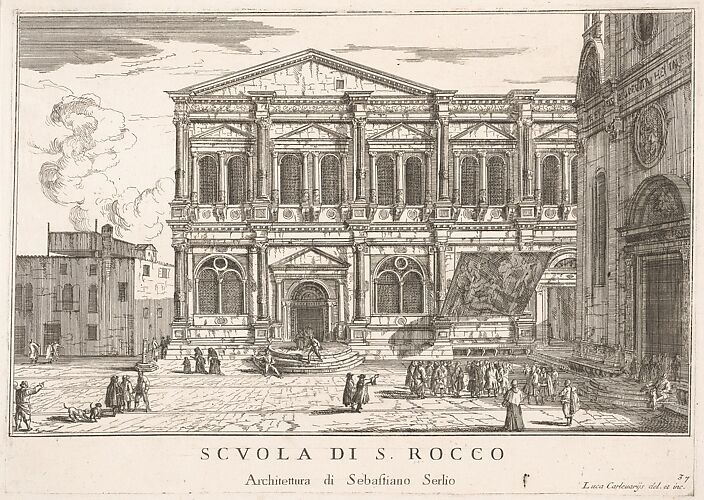 Plate 37: Side view of the school of St. Roch at left and view of facade of the church of St. Roch, Venice, from 