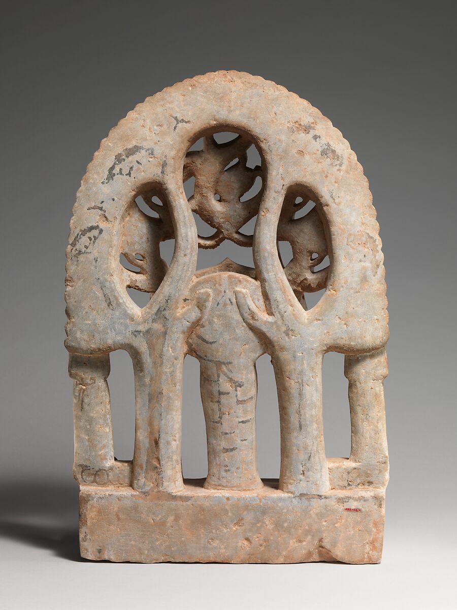 Votive stele with Buddha and bodhisattvas, Limestone with pigment and gilding, China