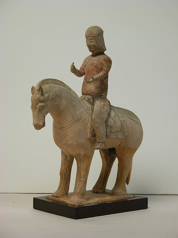 Mounted musician (one of two), Earthenware with pigment, China 