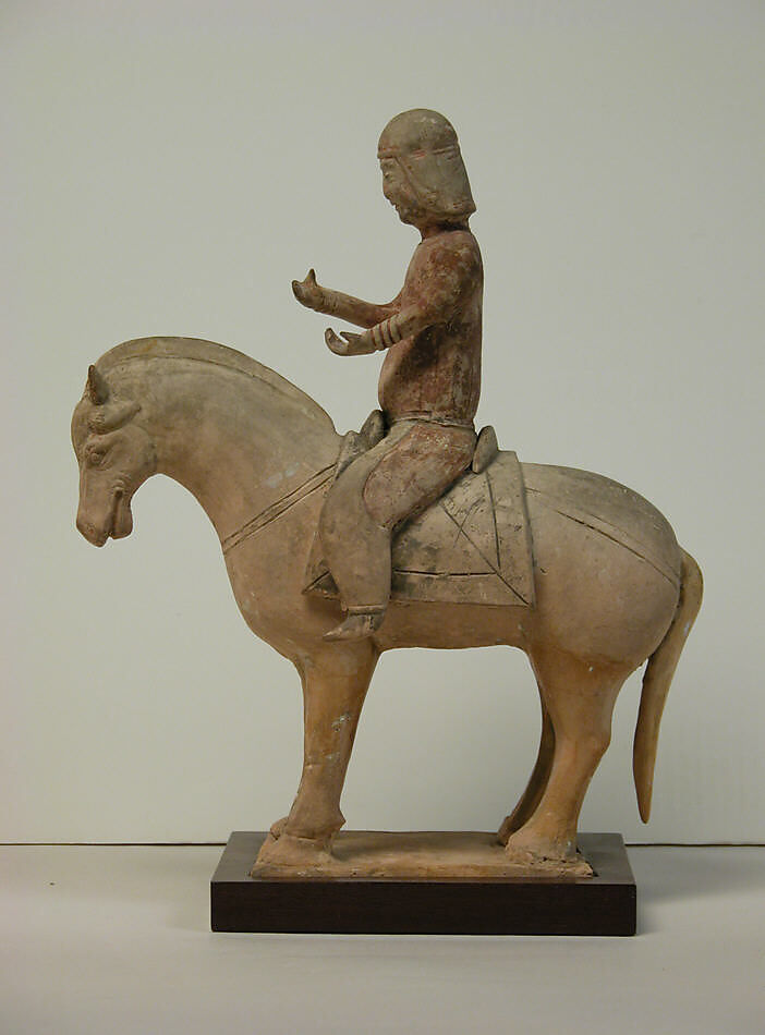 Mounted musician (one of two), Earthenware with pigment, China