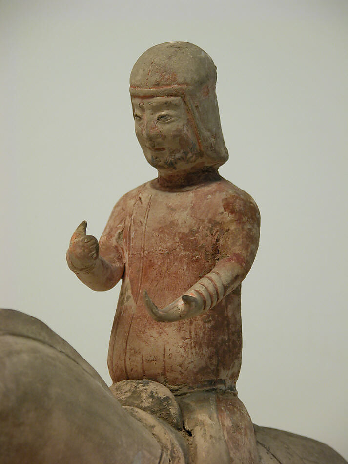 Mounted musician (one of two), Earthenware with pigment, China