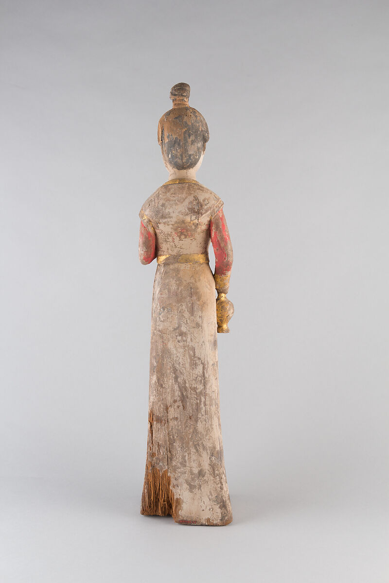 Standing Female Attendant, Wood with pigments, China