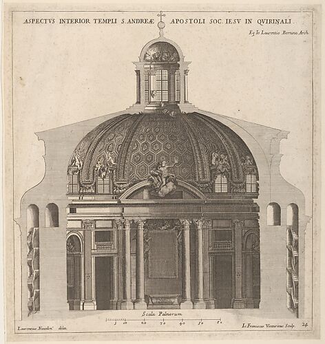 Cross-section of the church of Sant'Andrea al Quirinale, Rome, showing lantern, cupola, and altar