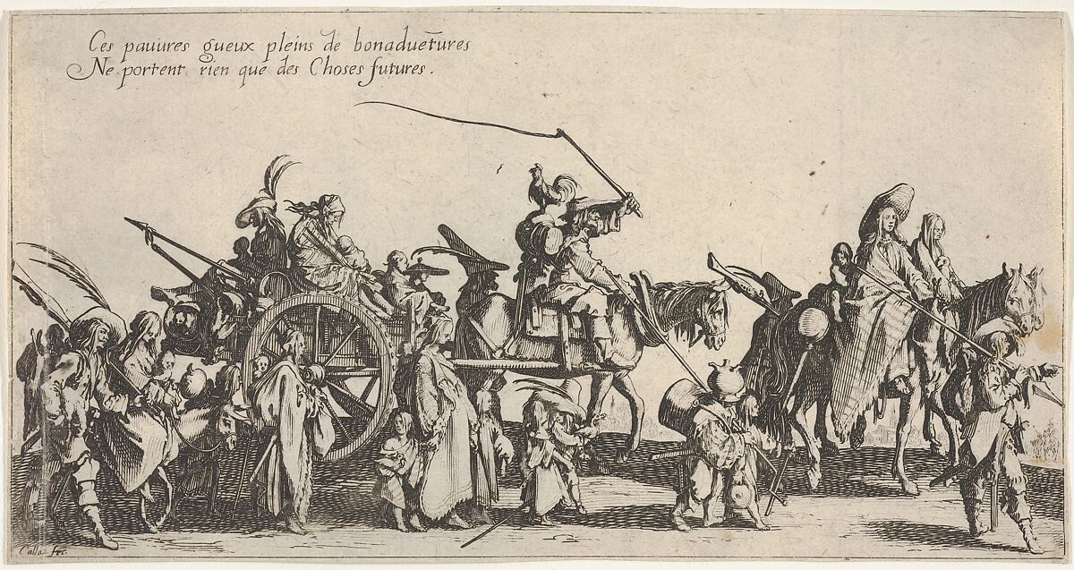 The marching gypsies: the rear guard (Les bohémiens en marche: l'arrière-garde), also called The Departure (Le départ), from the series "The Gypsies' (Les bohémiens), Jacques Callot (French, Nancy 1592–1635 Nancy), Etching 