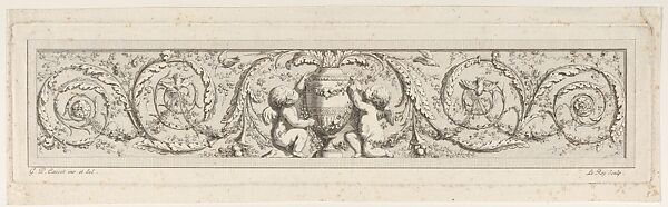 Design for a Frieze with Acanthus Scrolls and a Vase with Two Putti in the Center