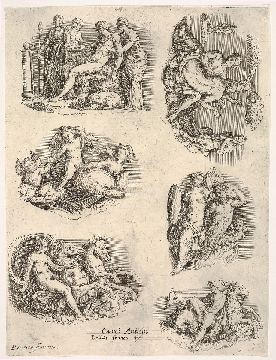 Battista Franco Six Subjects After Antique Cameos Female Figures Tending To A Seated Male