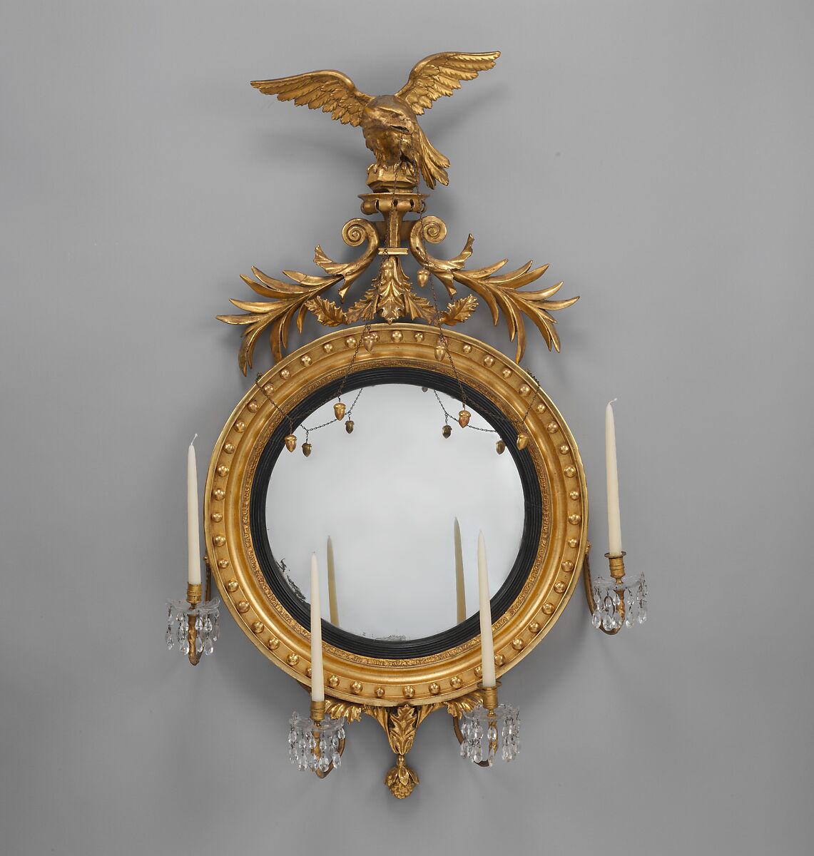 Girandole, Gilded gesso, mirror glass with white pine, American 