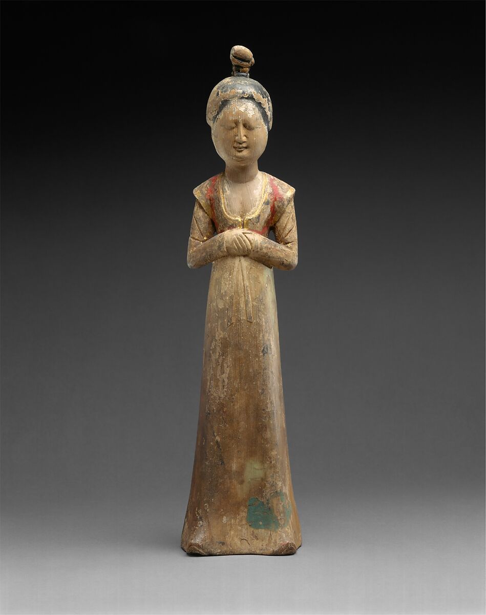 Standing Female Attendant, Wood with pigment, China 