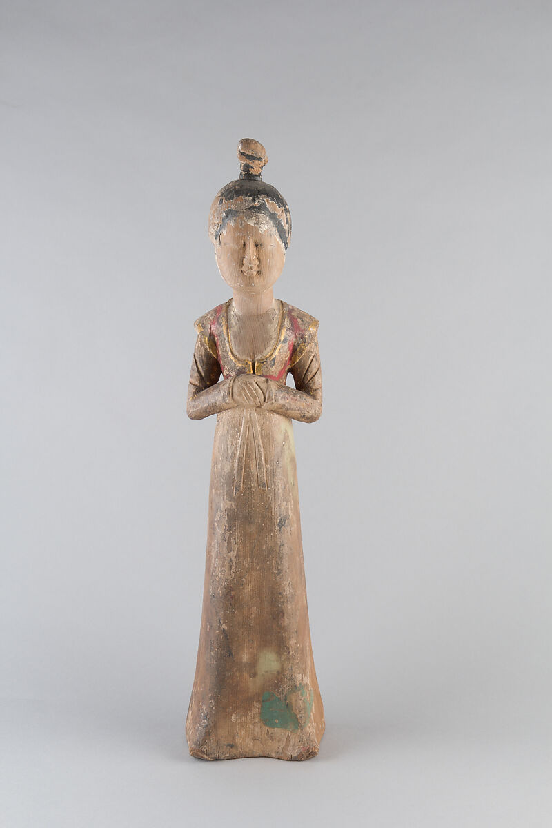 Standing Female Attendant, Wood with pigment, China