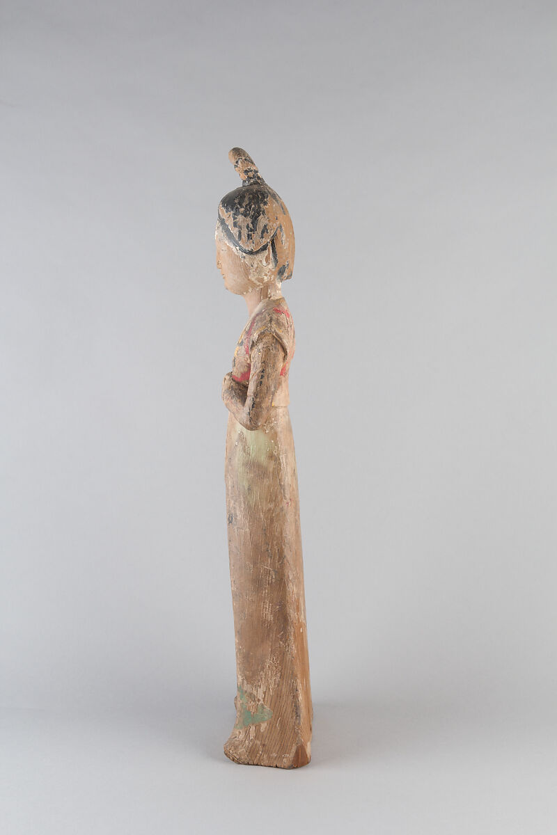 Standing Female Attendant, Wood with pigment, China