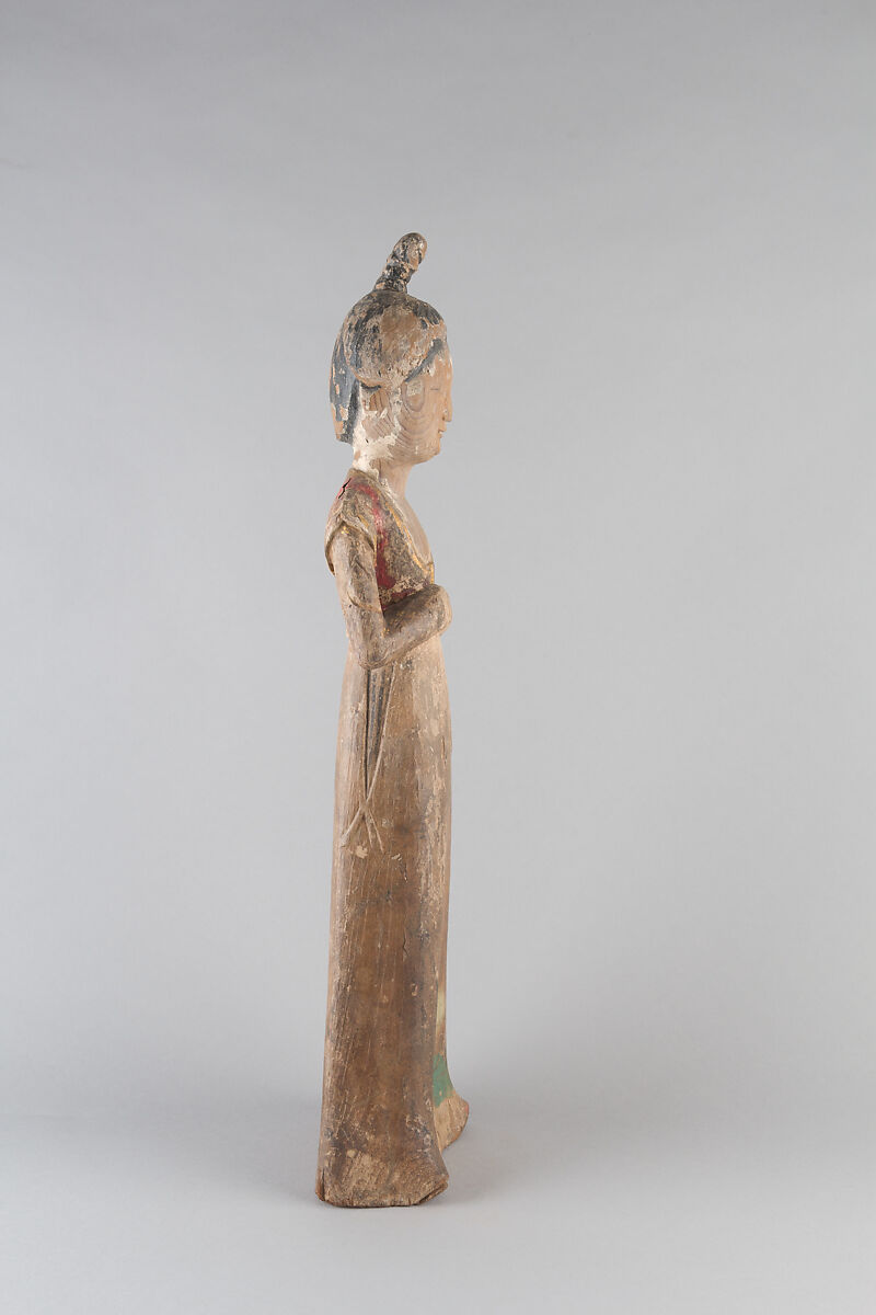 Standing Female Attendant, Wood with pigment, China