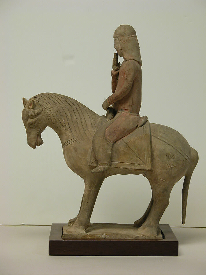 Mounted musician (one of two), Earthenware with pigment, China