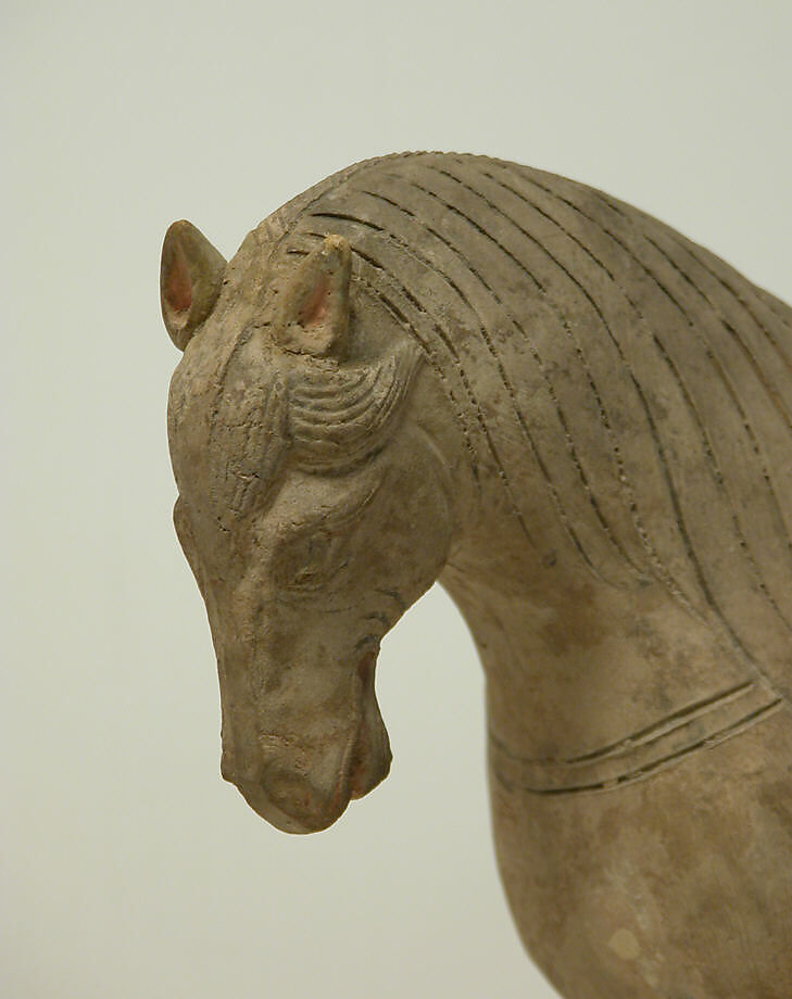 Mounted musician (one of two), Earthenware with pigment, China