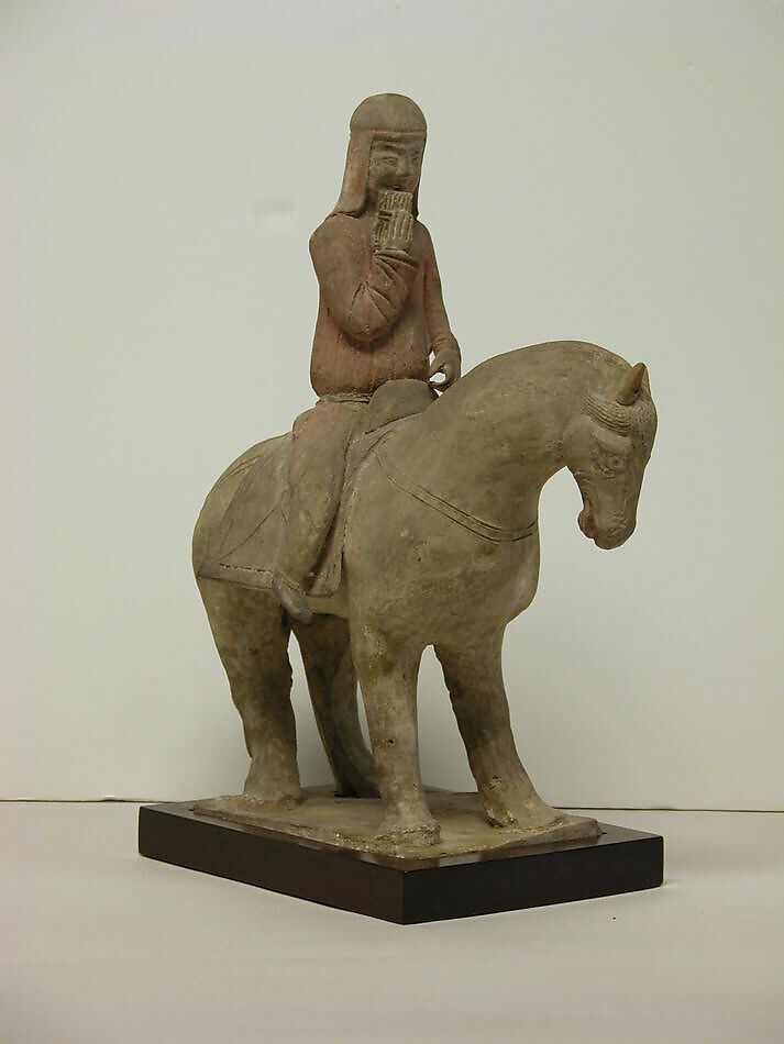 Mounted musician (one of two), Earthenware with pigment, China 