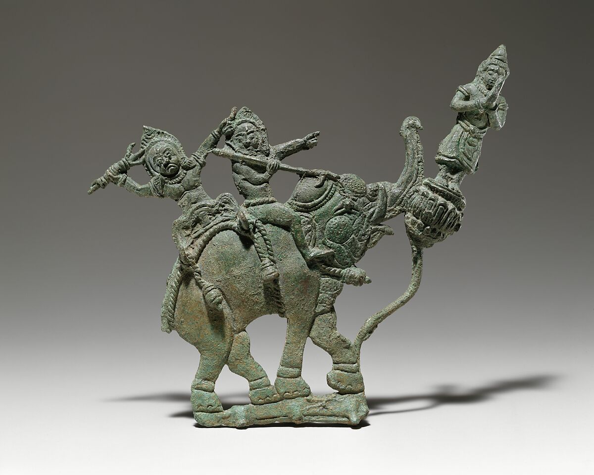 Demons on an Elephant with Adorant, Bronze, Thailand or Cambodia 
