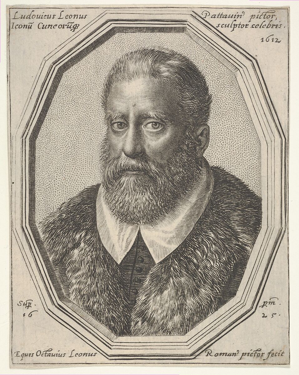 Ludovico Leoni, a bust-length portrait in a twelve-sided frame, Ottavio Leoni (Il Padovano) (Italian, Rome 1578–1630 Rome), Etching and engraving 