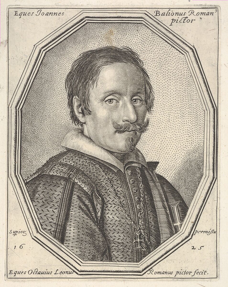 Giovanni Baglione, a bust-length portrait in a twelve-sided frame, Ottavio Leoni (Il Padovano) (Italian, Rome 1578–1630 Rome), Etching and engraving 