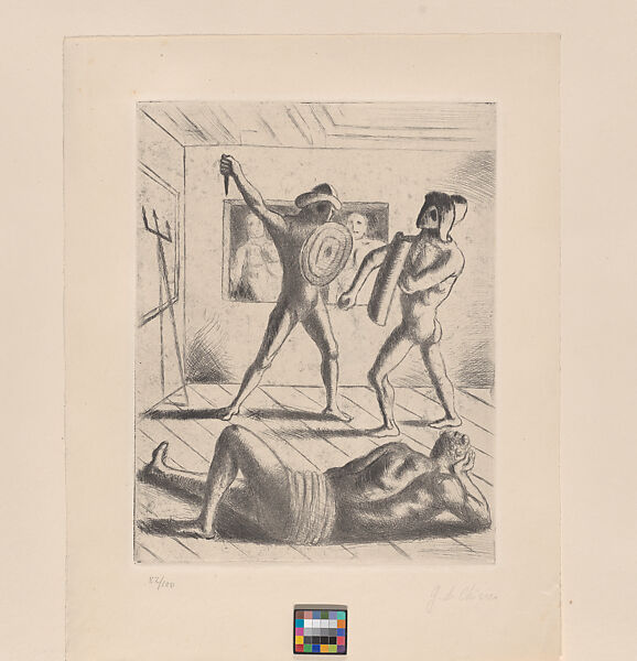 School of Gladiators, Giorgio de Chirico (Italian (born Greece), Vólos 1888–1978 Rome), Etching 