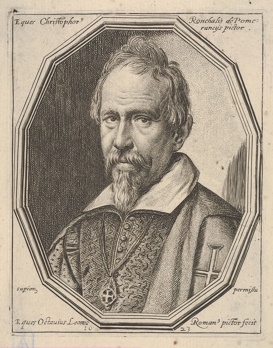 Christoforo Roncalli, called Pomerancio, a bust-length portrait in a twelve-sided frame, Ottavio Leoni (Il Padovano) (Italian, Rome 1578–1630 Rome), Etching and engraving 