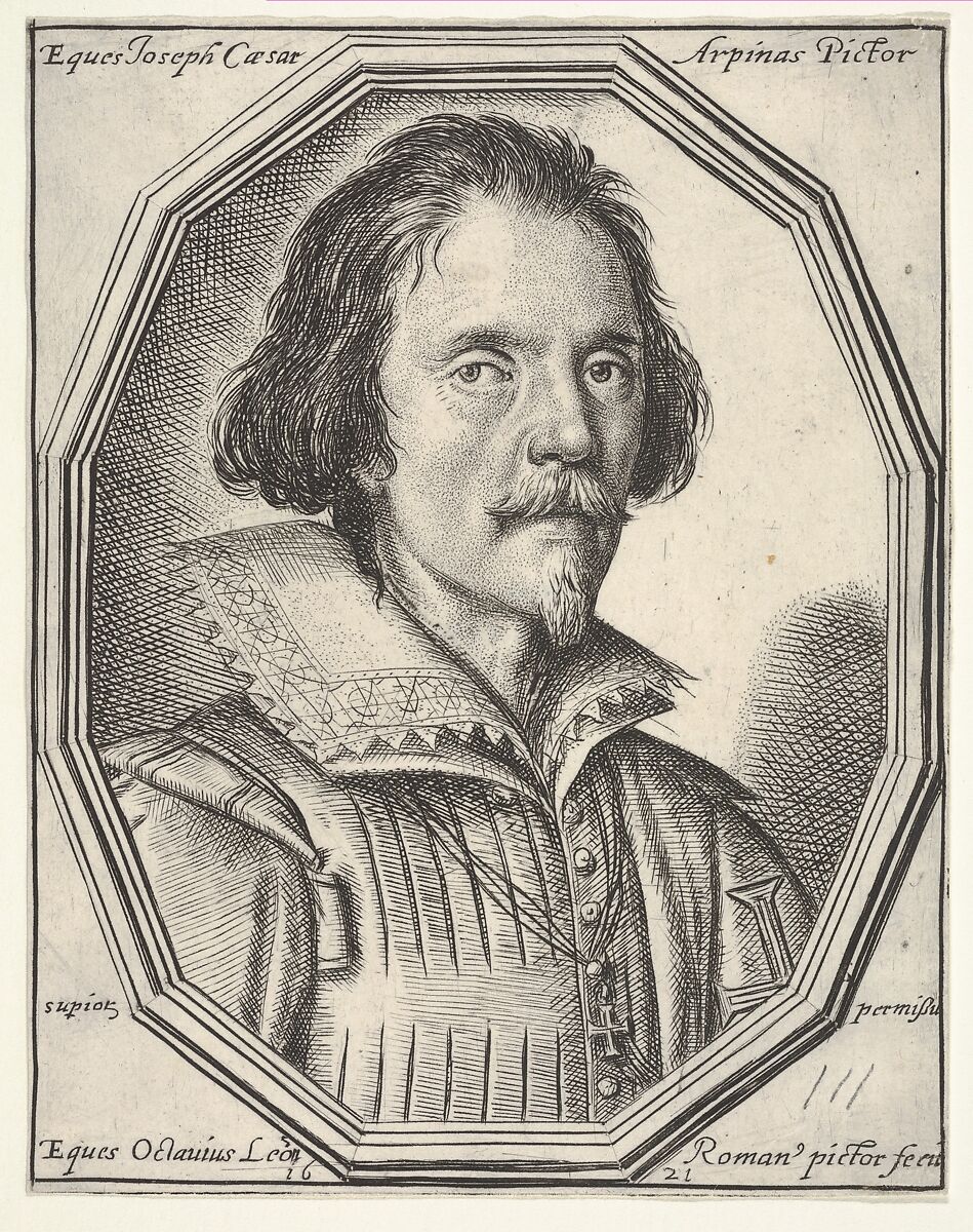 Giuseppe Cesare, called Cavaliere d'Arpino, a bust-length portrait in a twelve-sided frame, Ottavio Leoni (Il Padovano) (Italian, Rome 1578–1630 Rome), Etching and engraving 