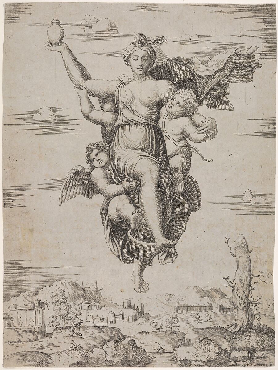 Psyche Carrying Waters of the Styx (from the Farnesina frescoes), Circle of Marcantonio Raimondi (Italian, Argini (?) ca. 1480–before 1534 Bologna (?)), Engraving 