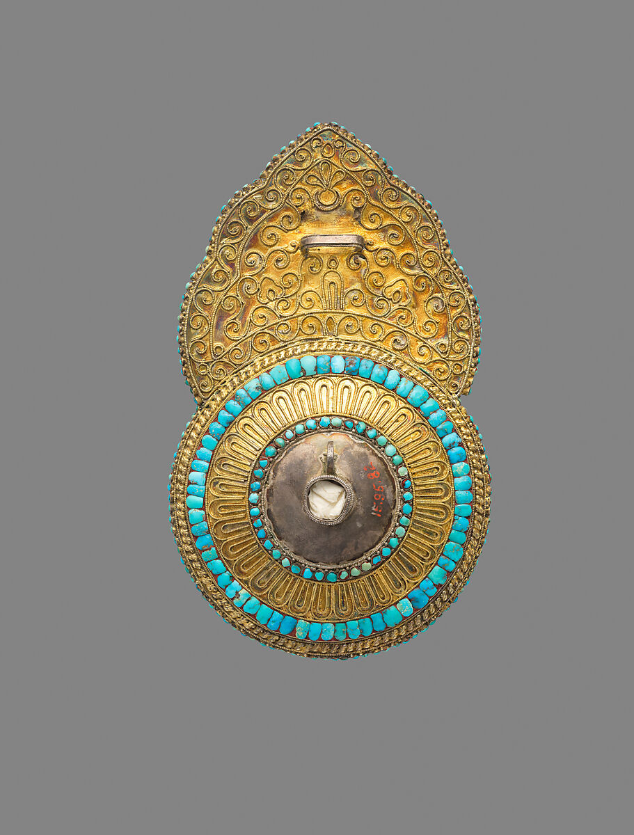 Crown Ornament for a Deity, Gilt silver, emeralds, sapphires, rubies, garnets, pearls, lapis lazuli, coral, shell, mother of pearl, amber, and turquoise, Newari for Tibetan Market