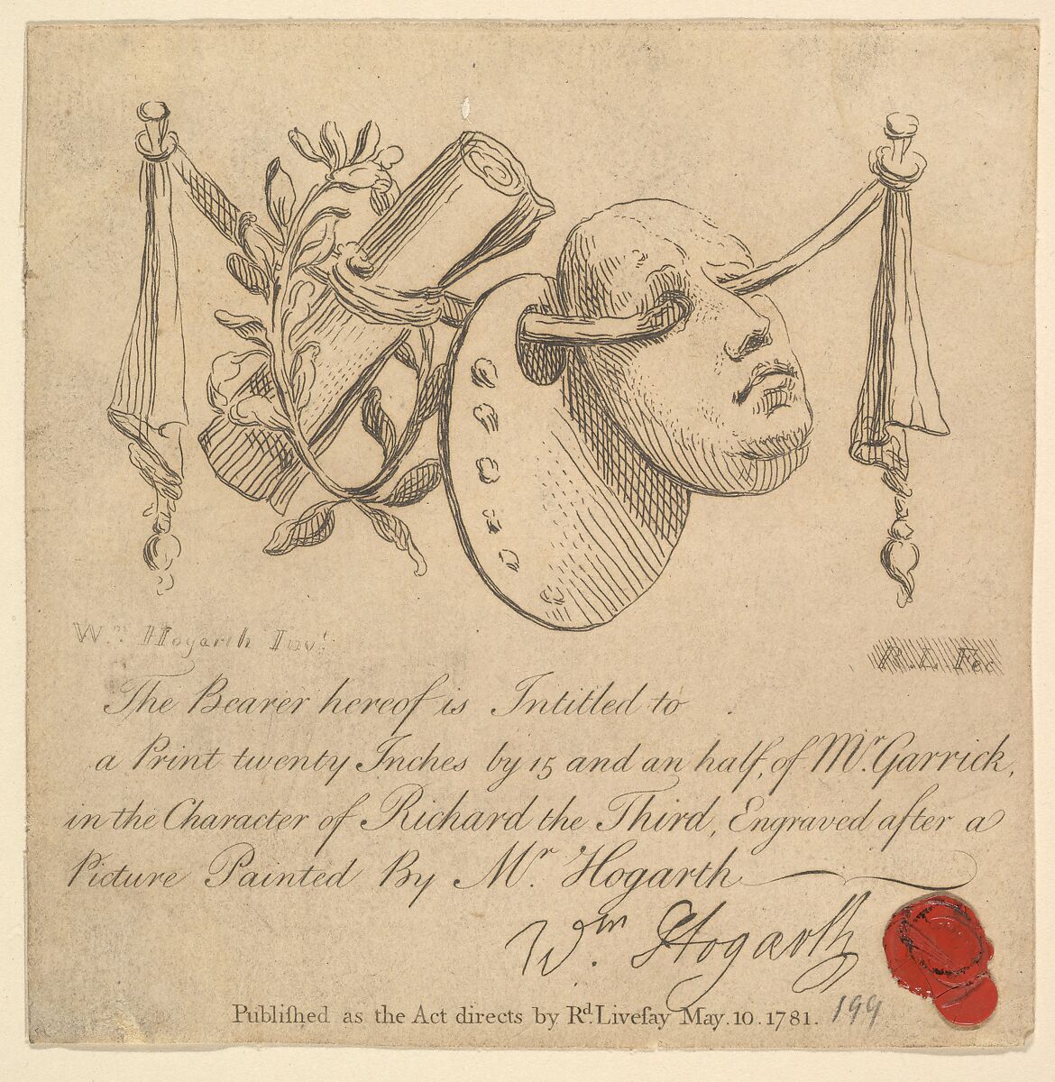Mask and Palette, Etched and published by Richard Livesay (British, 1750–1826 Southsea, near Portsmouth, Hampshire), Etching and engraving 