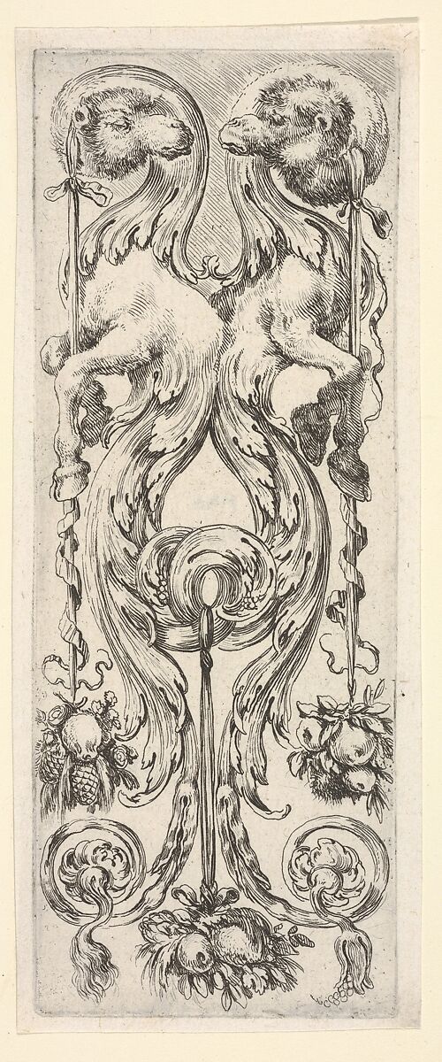 Two camels, their bodies turning into decorative leaves and scrollwork, from "Ornaments or Grotesques" (Ornamenti o Grottesche), Stefano della Bella (Italian, Florence 1610–1664 Florence), Etching 