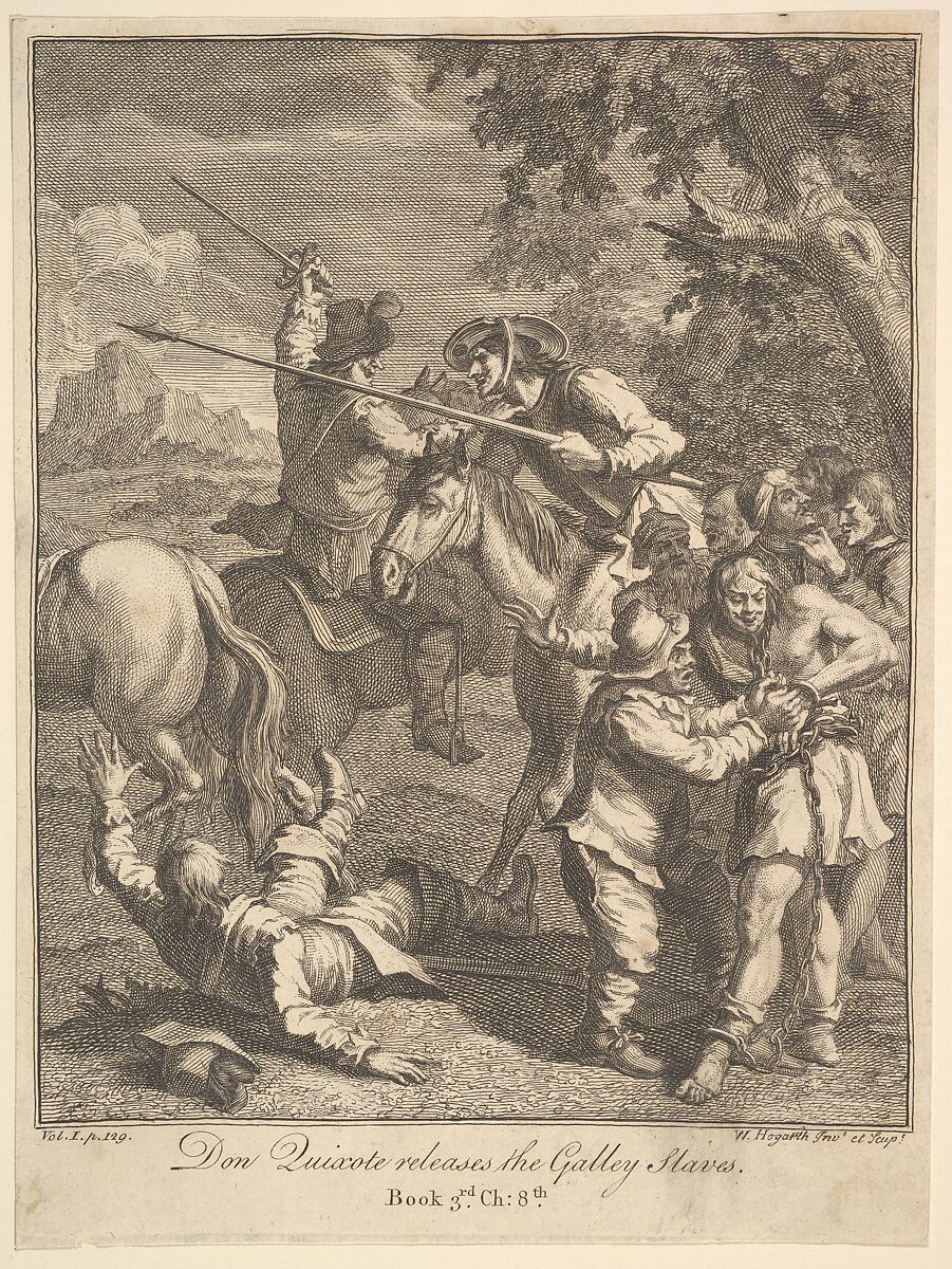 Don Quixote Releases the Galley Slaves (Six Illustrations for Don Quixote), William Hogarth (British, London 1697–1764 London), Etching and engraving; third state of three 