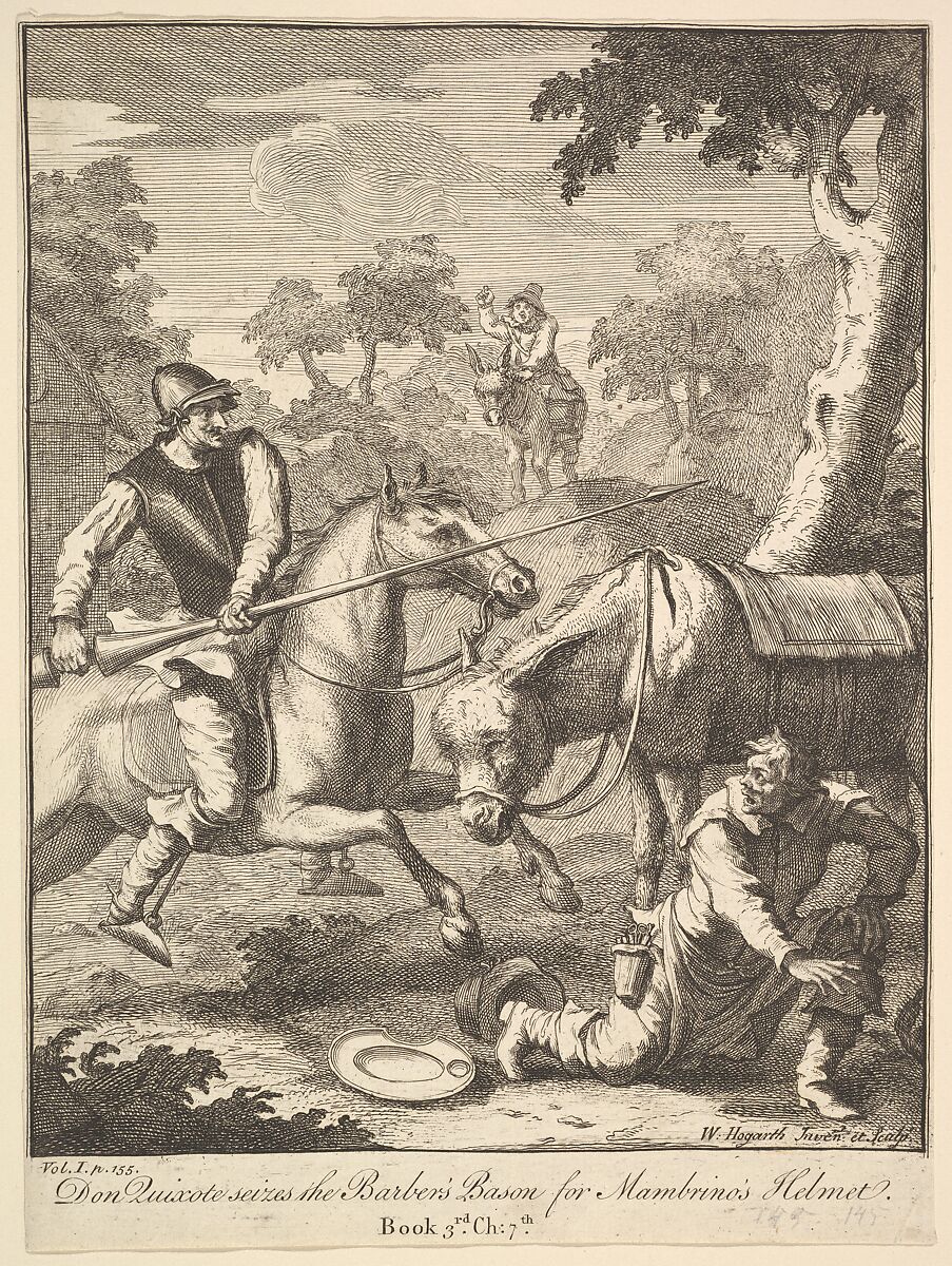 The Adventure of Mambrino's Helmet (Six Illustrations for Don Quixote), William Hogarth (British, London 1697–1764 London), Etching and engraving; third state of three 
