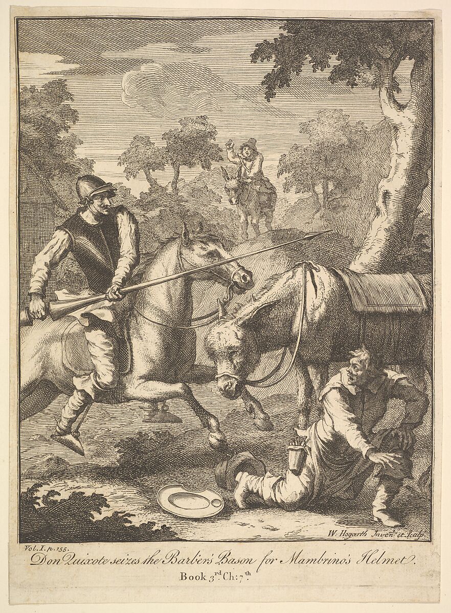 The Adventure of Mambrino's Helmet (Six Illustrations for Don Quixote), William Hogarth (British, London 1697–1764 London), Etching and engraving; third state of three 