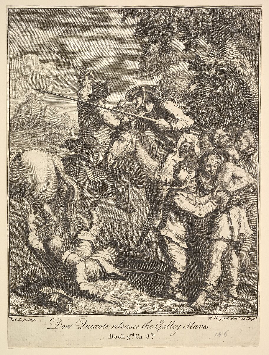 Don Quixote releases the Galley Slaves (Six Illustrations for Don Quixote), William Hogarth (British, London 1697–1764 London), Etching and engraving; third state of three 